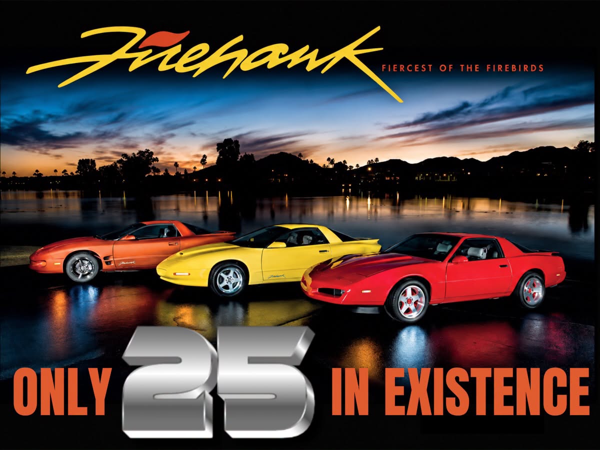 Pontiac Firehawk models in multiple factory colors with Firehawk branding